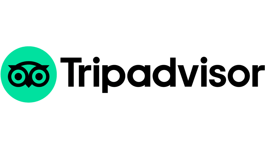 green and black logo of the left with the word tripadvisor to the right in black